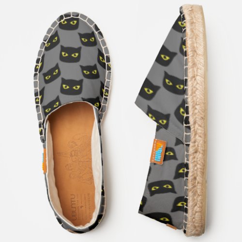 Black gray cat yellow eyes Halloween pattern Espadrilles