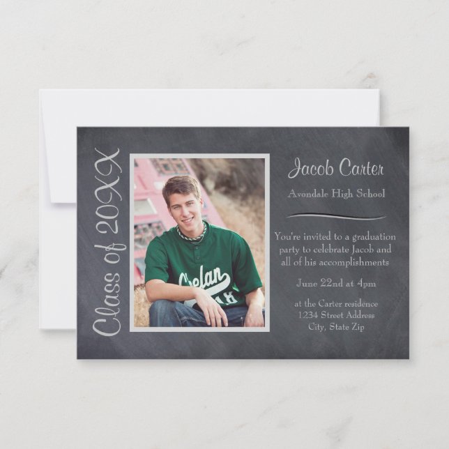 Black/Gray Chalkboard -3x5 Graduation Announcement (Front)