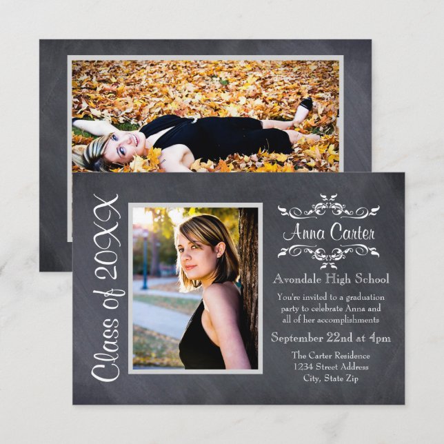 Black/Gray Chalkboard -3x5 Graduation Announcement (Front/Back)