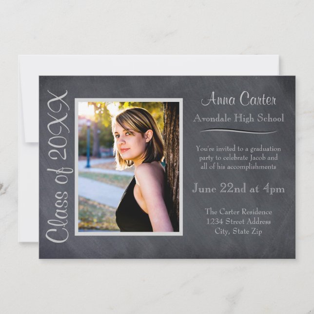 Black/Gray Chalkboard - Graduation Announcement (Front)