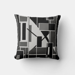 Black Gray Charcoal Boxes Abstract Art Labyrinth Throw Pillow