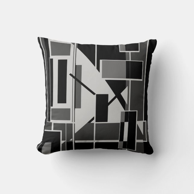 Black Gray Charcoal Boxes Abstract Art Labyrinth Throw Pillow (Front)