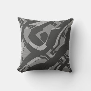 Black Gray Charcoal Diagonal Mid-century Modern Throw Pillow