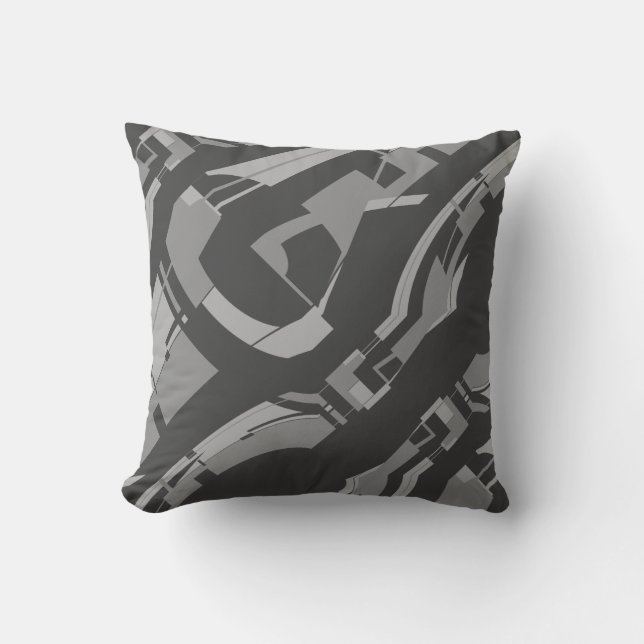 Black Gray Charcoal Diagonal Mid-century Modern Throw Pillow (Front)