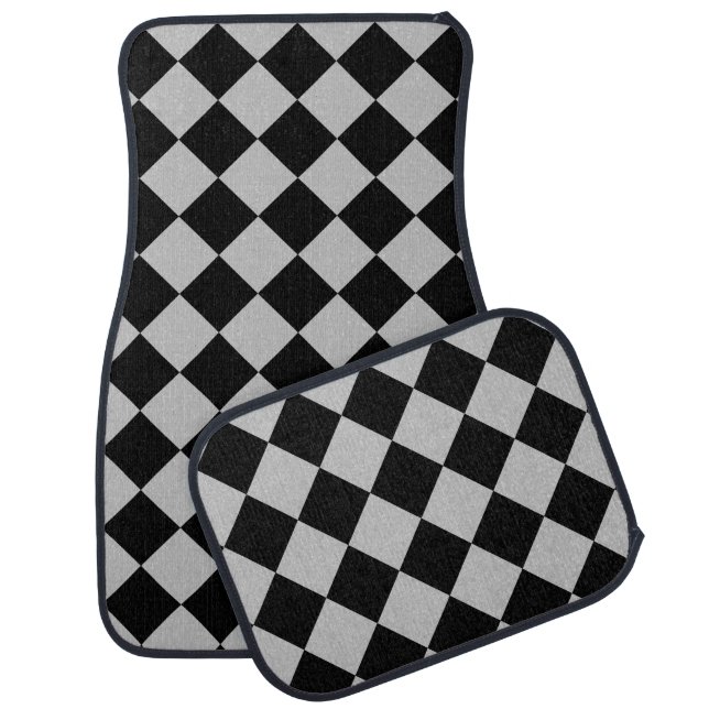 Black Gray Check Car Floor Mat Sport Flag (Set)