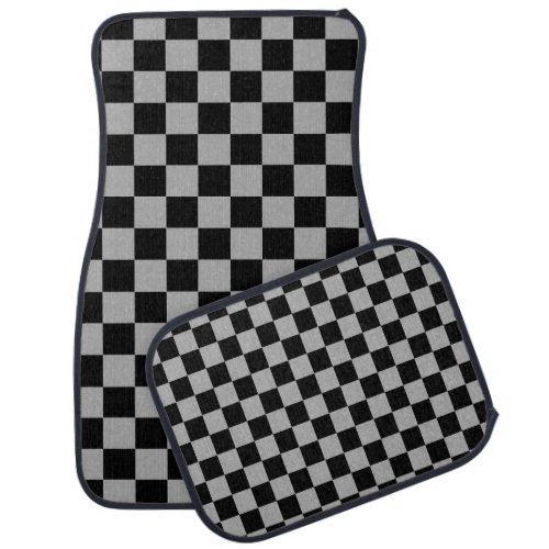 Black  Gray Check Checkered Checkerboard Pattern Car Floor Mat