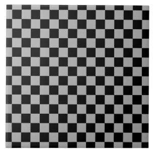 Black + Gray Check Checkered Checkerboard Pattern Ceramic Tile
