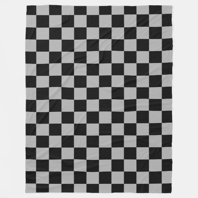 Black + Gray Check Checkered Checkerboard Pattern Fleece Blanket (Front)