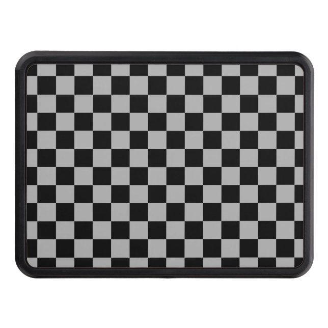Black + Gray Check Checkered Checkerboard Pattern Hitch Cover (Front)