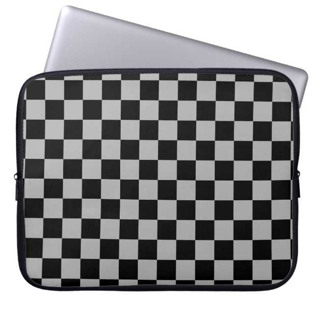 Black + Gray Check Checkered Checkerboard Pattern Laptop Sleeve (Front)