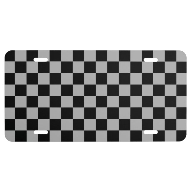Black + Gray Check Checkered Checkerboard Pattern License Plate (Front)