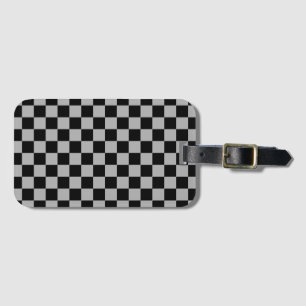 Black + Gray Check Checkered Checkerboard Pattern Luggage Tag