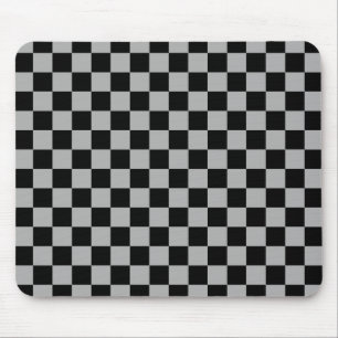 Black + Gray Check Checkered Checkerboard Pattern Mouse Pad