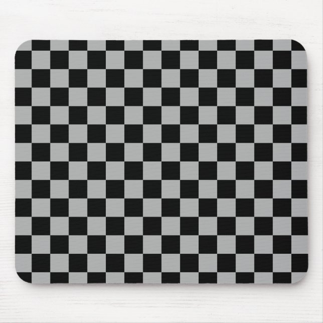 Black + Gray Check Checkered Checkerboard Pattern Mouse Pad (Front)