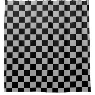 Black + Gray Check Checkered Checkerboard Pattern Shower Curtain