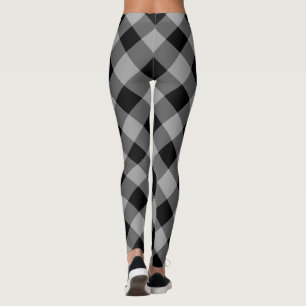 Black Gray Check Pattern Leggings