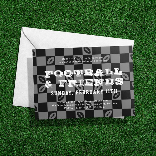 Black Gray Checkerboard Football Game Watch Party Invitation