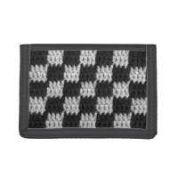 Black Gray Checkered Pattern Artisan Crochet Print Trifold Wallet