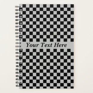 Black Gray Checkered Planner with Custom Text
