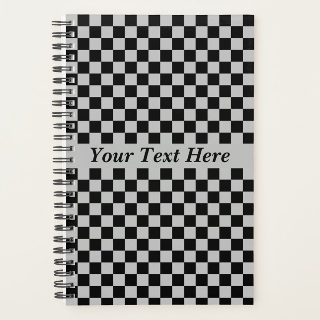Black Gray Checkered Planner with Custom Text  (Front)