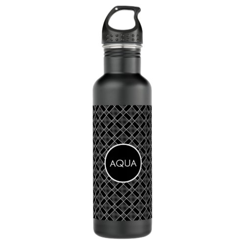 Black  Gray Checkered Stainless Steel Water Bottle