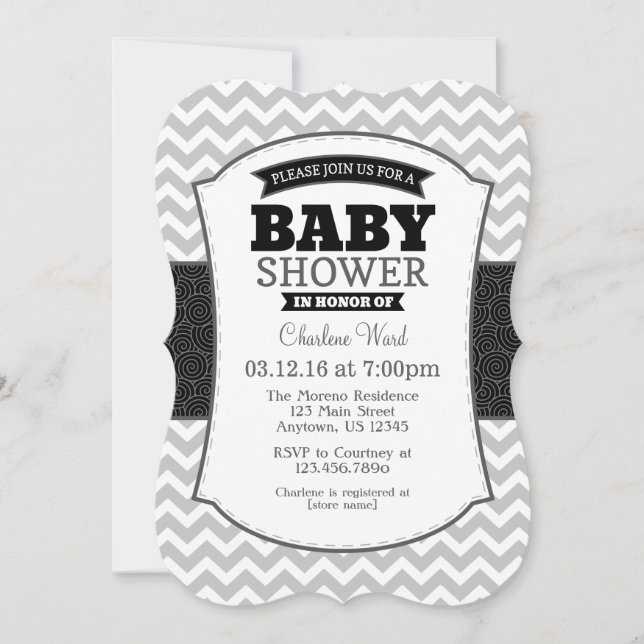 Black Gray Chevron Baby Shower Invitation (Front)