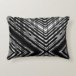 Black Gray Chevron Barcode Striped Accent Pillow
