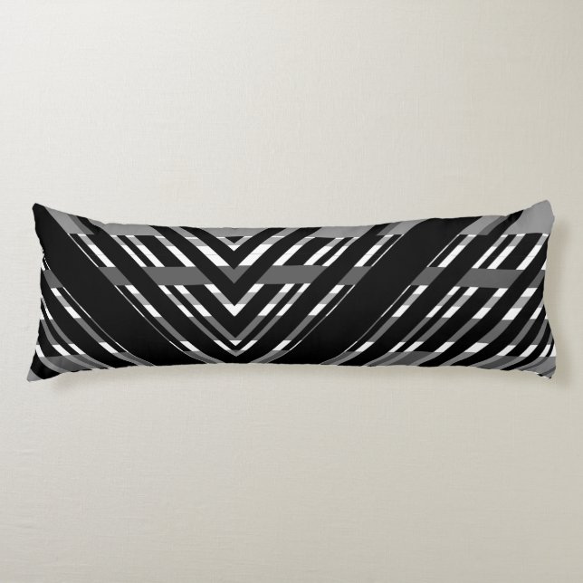 Black Gray Chevron Barcode Striped Body Pillow (Front)