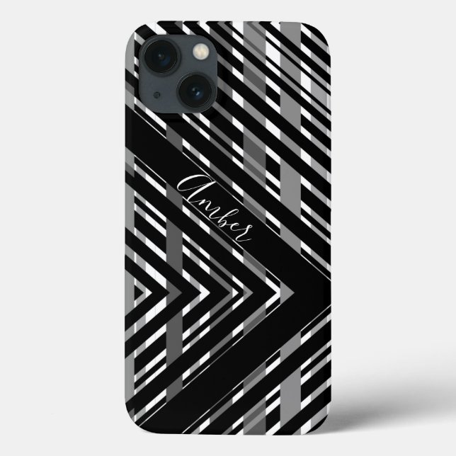 Black Gray Chevron Barcode Striped Personalized Case-Mate iPhone Case (Back)