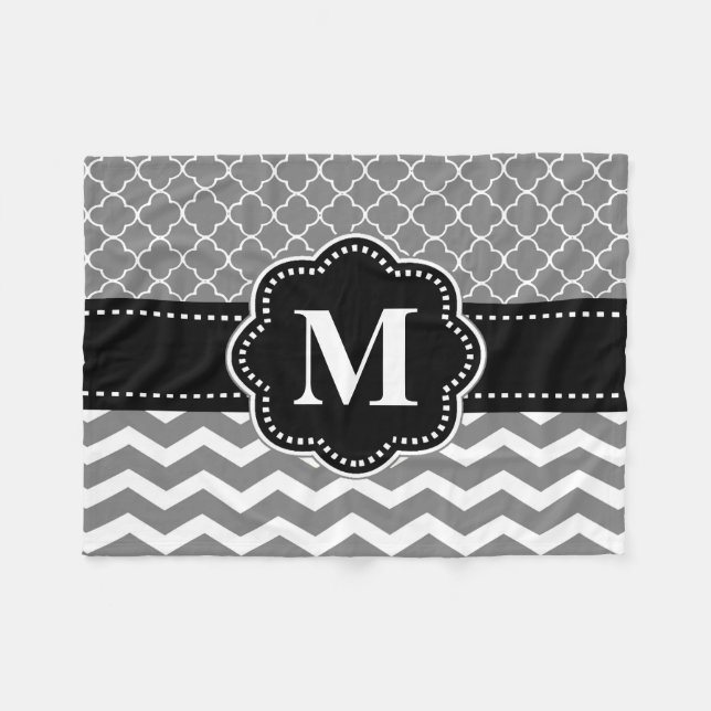 Black Gray Chevron Monogram Blanket (Front (Horizontal))