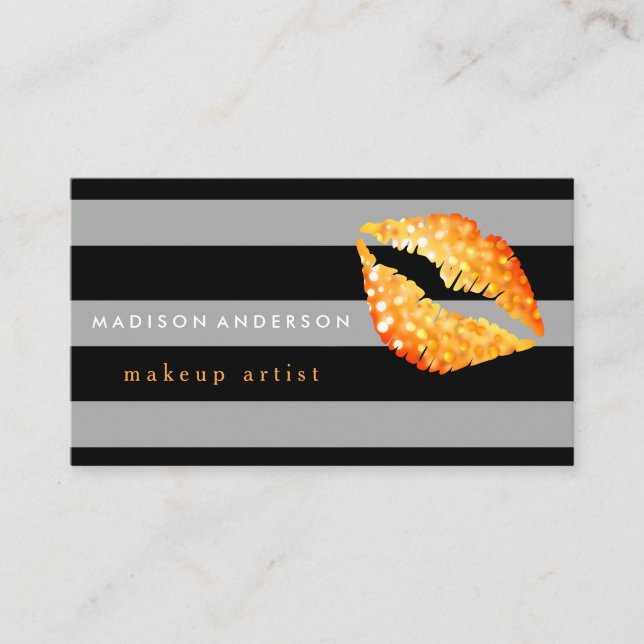 Black & Gray Chic Gold Lips - Makeup Artist Business Card (Front)