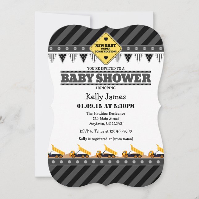 Black Gray Construction Baby Shower Invitation (Front)