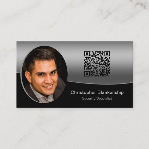 Black  Gray Custom Photo QR Code Professional Business Card