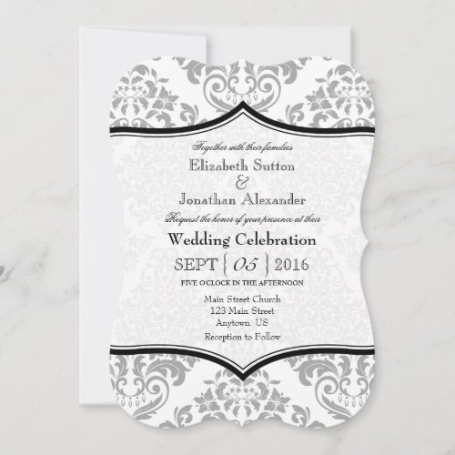 Black Gray Damask Bracket Wedding Invite