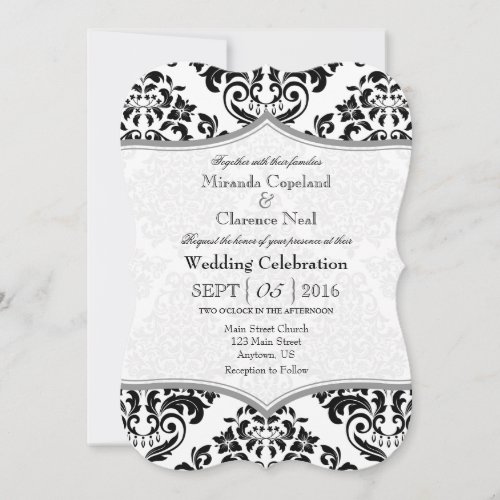 Black Gray Damask Bracket Wedding Invite