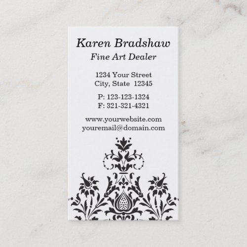 Black &amp; Gray Damask Fine Art Dealer Business Cards