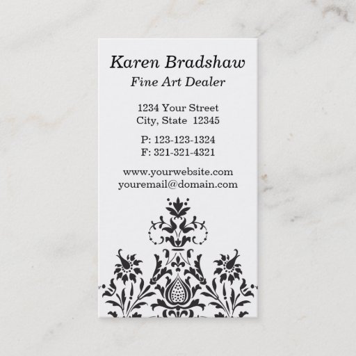Customizable Black & Gray Damask Fine Art Dealer Business Cards