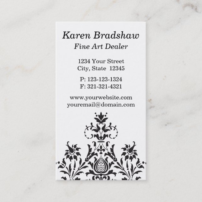 Black & Gray Damask Fine Art Dealer Business Cards (Front)
