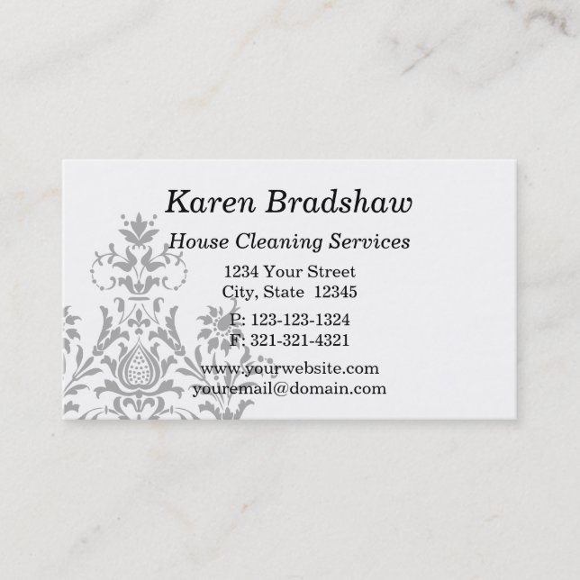 Black & Gray Damask Interior Design Business Card (Front)