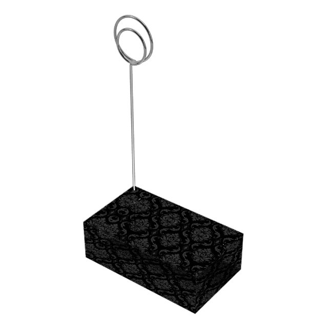 Black Gray Damask Table Card Holder (Corner)