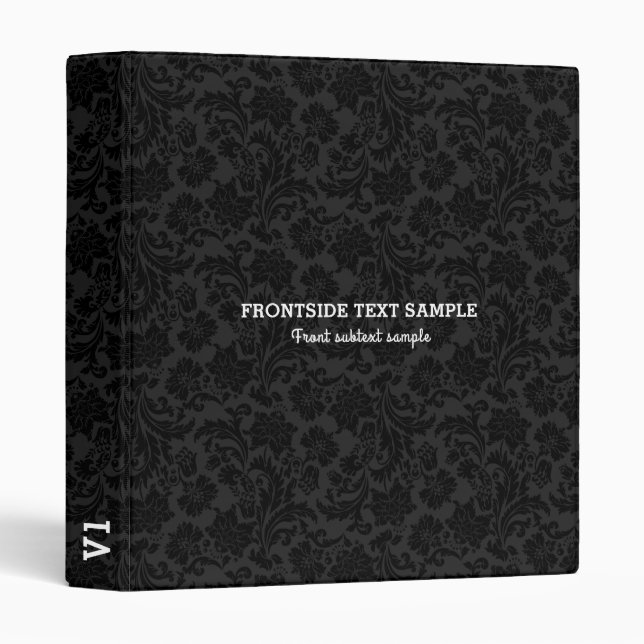 Black & Gray Damasks Monochromatic Design 3 Ring Binder (Front/Spine)