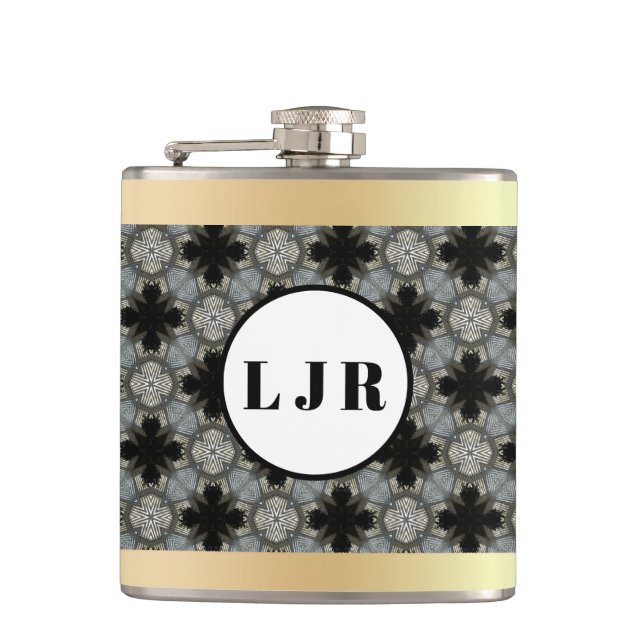 Black & Gray Diamond Pattern Vinyl Wrapped Flask (Front)
