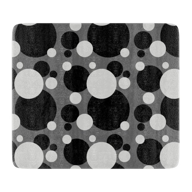 Black gray dotted circles glass cutting board (Front)