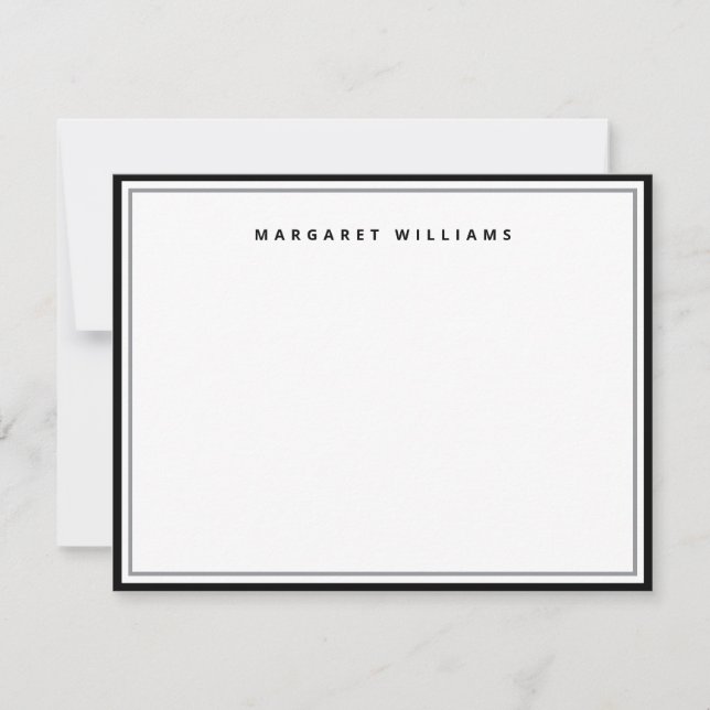 Black & Gray Double Border Simple Minimalist Note Card (Front)