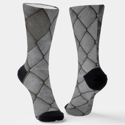 Black  Gray Dragon Scales Diamond Pattern Socks