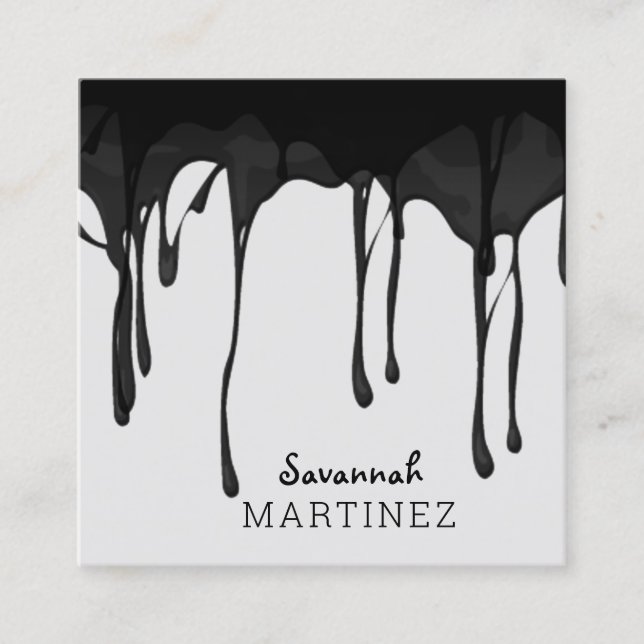 Black Gray Dripping Abstract Seamless Elegant Square Business Card (Front)
