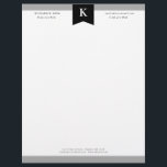 Black Gray Elegant Bold Monogram Contact Info Letterhead<br><div class="desc">Professional letterhead with your initial in white against black and with gray borders at the top and bottom. Add contact info,  like phone number,  email address,  and address. Manly and elegant monochrome letterhead for him personalized with name,  title,  and contact info.</div>