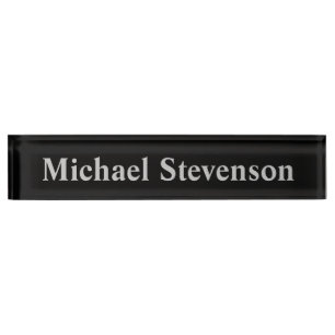 Black Gray Elegant Modern Business Desk Nameplate