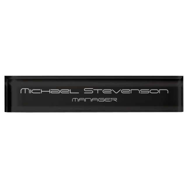 Black Gray Elegant Modern Business Desk Nameplate (Front)