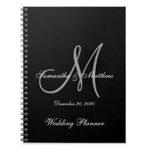 Black Gray Elegant Monogram Wedding Notebook
